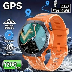 Smart Watch for Men with Call/LED Flashlight, 1.43"e; HD Big Screen, 170+ Sport Modes, Rugged Tactical Smartwatch, 20+ language translations, timer with compass, Sleep and Health indicators Monitor for iPhone Android, Sports/ Outdoor/ Fitness/ Calling/ Hiki