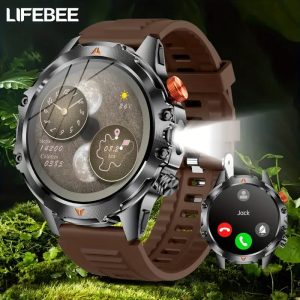 LIGE Men'S Smartwatch, 1.75-Inch Round Screen, Battery, Watch, 110+ Sports Mode, Suitable for Iphone/ Android, LED Flashlight, Wireless Call, Message Reminder, Pedometer, 2 Straps
