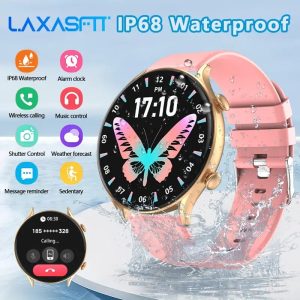 QTLJJBY Waterproof Rugged Outdoor Smartwatch with 1.46"e; HD Display, 1ATM, Wireless Calls, Push Notifications, Pedometer, Voice Assistant, Fitness Tracker, Touch Screen, Compatible with Android/for iPhone, Unisex Design, Ideal Christmas Gift, Fitness Track